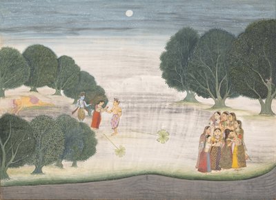 La muerte del gigante Shankachura: Página de un Bhagavata Purana disperso...1680-90 de Unbekannt