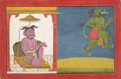 El Demonio Hiranyaksha Abandona el Palacio del Demonio... de una Serie Bhagavata Purana, ca. 1740 de Unbekannt