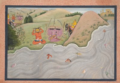 El Demonio Marichi Trata de Disuadir a Ravana... de una serie dispersa de Ramayana, ca. 1780 de Unbekannt