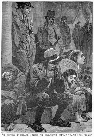 La angustia en Irlanda: Fuera del juzgado, Galway - Esperando alivio, siglo XIX de Unbekannt