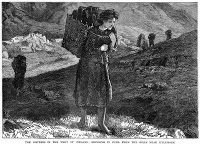 La angustia en el oeste de Irlanda: Trayendo combustible de las colinas cerca de Kylemore, siglo XIX de Unbekannt