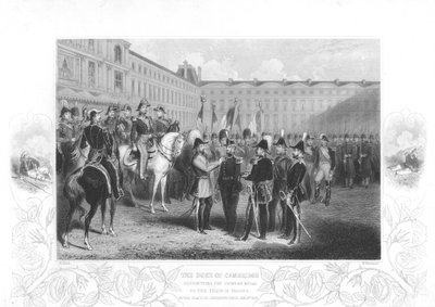 El Duque de Cambridge presentando la Medalla de Crimea a los soldados franceses, 1856 de Unbekannt