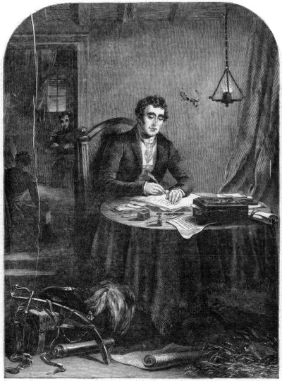 El Duque de Wellington escribiendo los despachos después de la Batalla de Waterloo, 1815, 1852 de Unbekannt