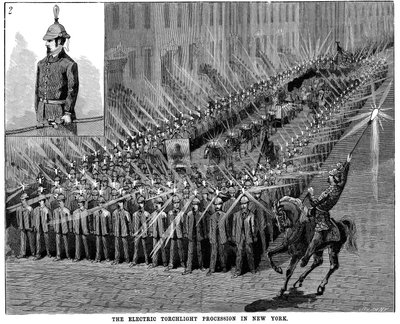 La procesión de antorchas eléctricas en Nueva York, EE.UU., 1884 de Unbekannt