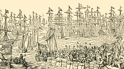 El embarque de Guillermo de Orange desde Holanda hacia Inglaterra, 1688, c. 1930 de Unbekannt