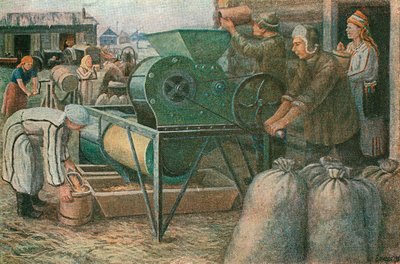 La lucha por la cosecha: clasificación de semillas en una granja colectiva de Mordva, 1933 de Unbekannt