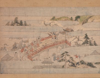 La escena final de Un largo cuento para una noche de otoño Aki no yonaga monogatari, ca. 1400 de Unbekannt