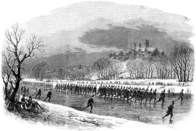 Los primeros voluntarios de rifles de Lincolnshire marchando por el río Witham en patines, 1861 de Unbekannt