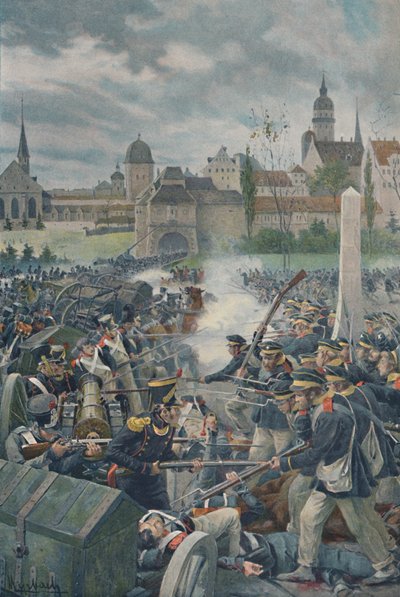 El ejército francés dejando Leipzig, 1813, 1896 de Unbekannt
