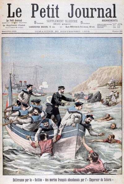El crucero francés de la clase Linois Galilee salvando marineros franceses, 1903 de Unbekannt
