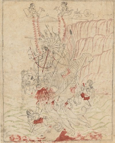 La diosa Durga matando al demonio búfalo, Mahisha Mahishasura Mardini, ca. 1760 de Unbekannt