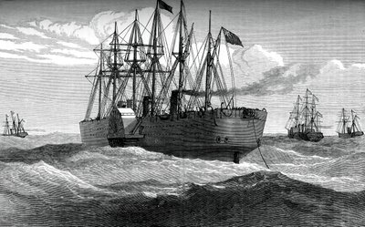 El Great Eastern desplegando el cable telegráfico atlántico, c. 1865, c. 1880 de Unbekannt