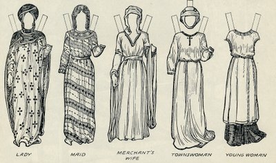 La Gran Galería del Traje Británico: Vestidos variados usados en tiempos normandos, c1934 de Unbekannt