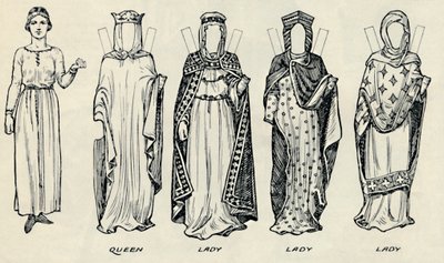 La Gran Galería del Traje Británico: Vestidos variados usados en tiempos normandos, c. 1934 de Unbekannt