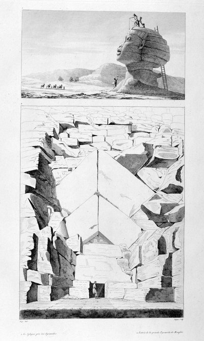 La Gran Esfinge de Giza y la entrada a la Pirámide de Menfis, c1808 de Unbekannt