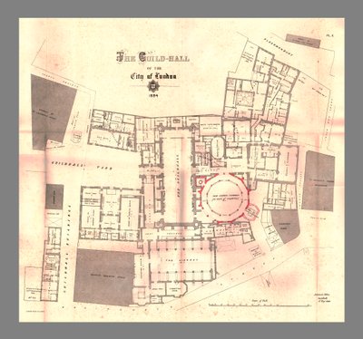 El Guild-Hall de la Ciudad de Londres, Plano, 1884 de Unbekannt
