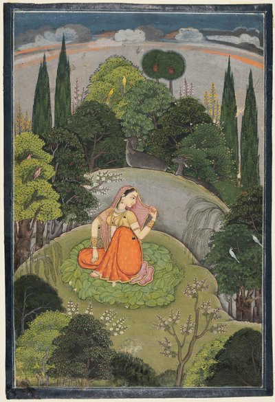 La heroína que espera ansiosamente a su amante ausente Utka Nayika, c. 1760-1765 de Unbekannt