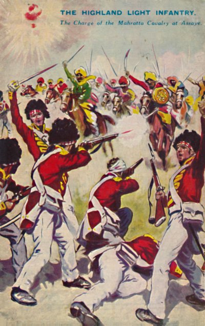 La Infantería Ligera de las Tierras Altas. La carga de la caballería Mahratta en Assaye, 1803, 1939 de Unbekannt
