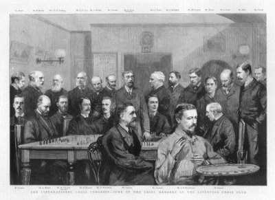 El Congreso Internacional de Ajedrez - algunos de los miembros principales del Club de Ajedrez de Liverpool, 1890 de Unbekannt