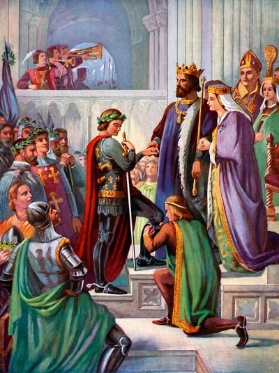 La Investidura del Príncipe Negro como Caballero de la Jarretera, 1348, c1920 de Unbekannt