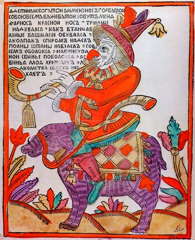 El bufón Farnos el Nariz Roja, impresión Lubok, siglo XVIII de Unbekannt