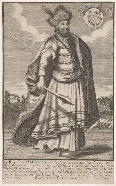 El rey de Camboya de pie con un cetro en su mano derecha, ca. 1670-1700 de Unbekannt