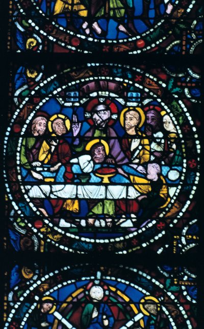 La Última Cena, vidriera, Catedral de Chartres, Francia, 1205-1215 de Unbekannt