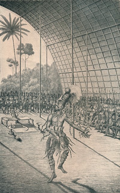 El rey Mangbattu Munsa baila ante sus esposas y guerreros, c1870, 1903 de Unbekannt