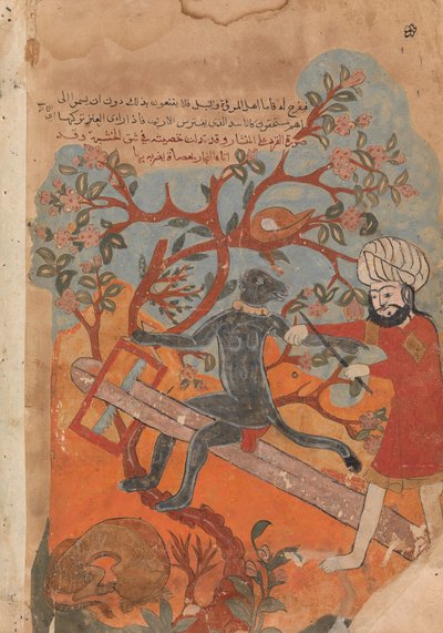 El mono intenta la carpintería, Folio de un Kalila wa Dimna, siglo XVIII de Unbekannt