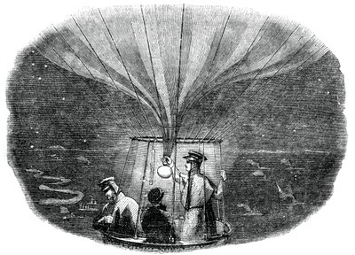 El globo Nassau pasando sobre Lieja de noche, 1836, 1886 de Unbekannt