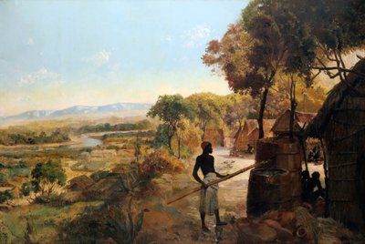 El pueblo nativo en el río, 1900 de Unbekannt