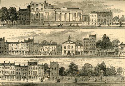 El lado norte de Knightsbridge en 1820, desde la Cannon Brewery hasta Hyde Park Corner, c. 1876 de Unbekannt