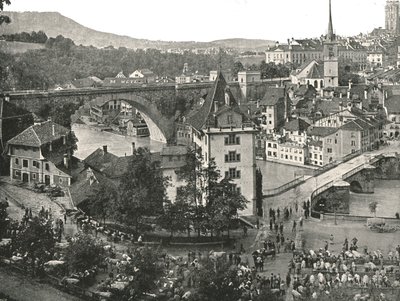 El Nydeggbrücke y el mercado de ganado, Berna, Suiza, 1895 de Unbekannt