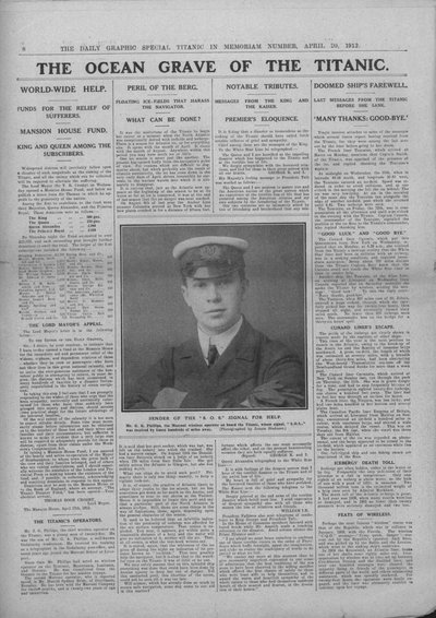 La tumba oceánica del Titanic y fotografía de Jack Phillips, 20 de abril de 1912 de Unbekannt