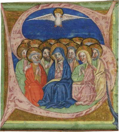 El Pentecostés. Inicial S de un manuscrito Gradual, ca. 1430 de Unbekannt