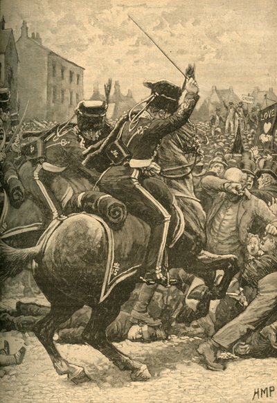 La masacre de Peterloo: húsares cargando contra el pueblo, Manchester, 1819 c. 1890 de Unbekannt