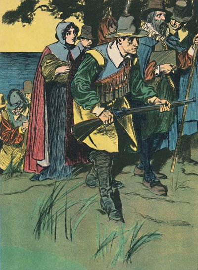 Los Padres Peregrinos entrando en el Nuevo Mundo, c. 1907 de Unbekannt