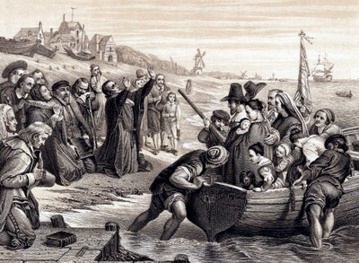 Los Padres Peregrinos dejando Delft Haven en su viaje a América, julio de 1620, 1878 de Unbekannt