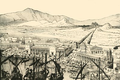 El Pireo con las Murallas Largas, Restaurado, 1890 de Unbekannt