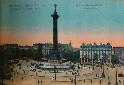 La Plaza de la Bastilla y la Columna de Julio, París, c1920 de Unbekannt