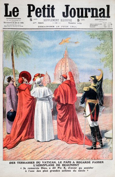 El Papa viendo el avión de Andre Beaumont sobre Roma, 1911 de Unbekannt