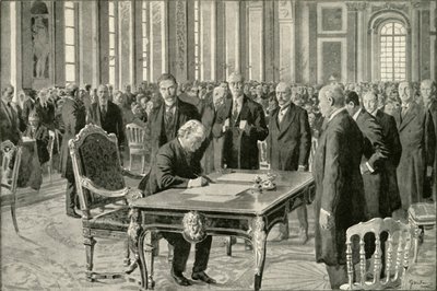 El Primer Ministro de Gran Bretaña firmando el Tratado de Paz, 1919 de Unbekannt