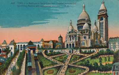 La Basílica del Sacré-Coeur con escalera monumental, París, c. 1920 de Unbekannt