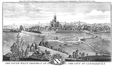 La perspectiva suroeste de la ciudad de Canterbury, c. 1776 de Unbekannt