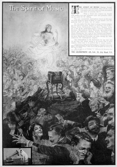 El espíritu de la música, anuncio para la Gramophone Co, 1910 de Unbekannt