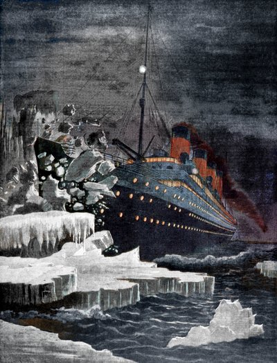 El Titanic chocando con un iceberg, 1912 de Unbekannt