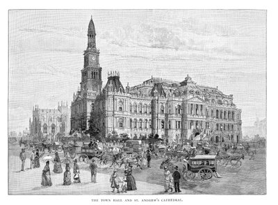 El Ayuntamiento y la Catedral de San Andrés, Sídney, Nueva Gales del Sur, Australia, 1886 de Unbekannt
