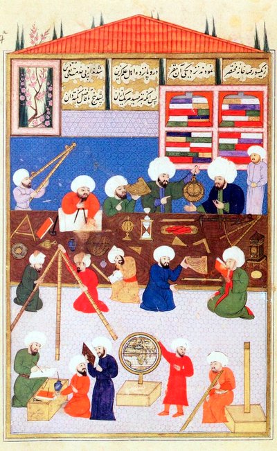 El astrónomo turco Takiuddin en su observatorio en Galata, Estambul, 1581 de Unbekannt