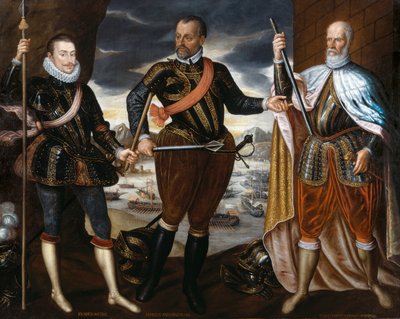 Los vencedores de Lepanto: Juan de Austria, Marcantonio Colonna, Sebastiano Venier, ca. 1575 de Unbekannt