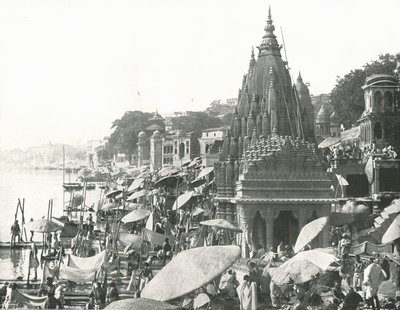 El estanque Vishnu y Ghat, Benarés, India, 1895 de Unbekannt